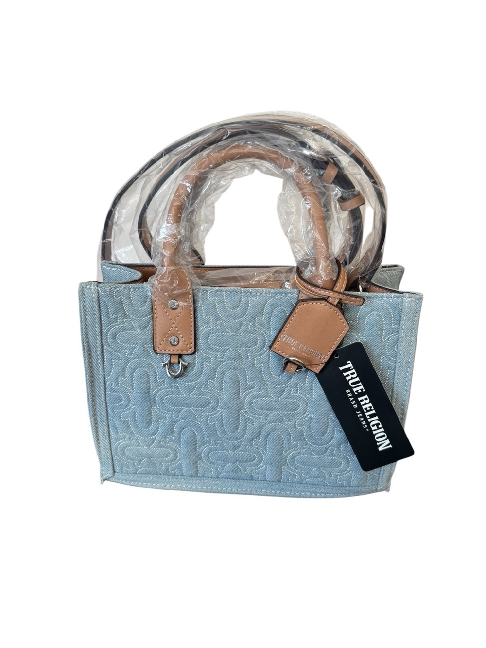 True Religion Denim Quilted Tote Satchel Crossbody Bag Blue NWT TNFB0110